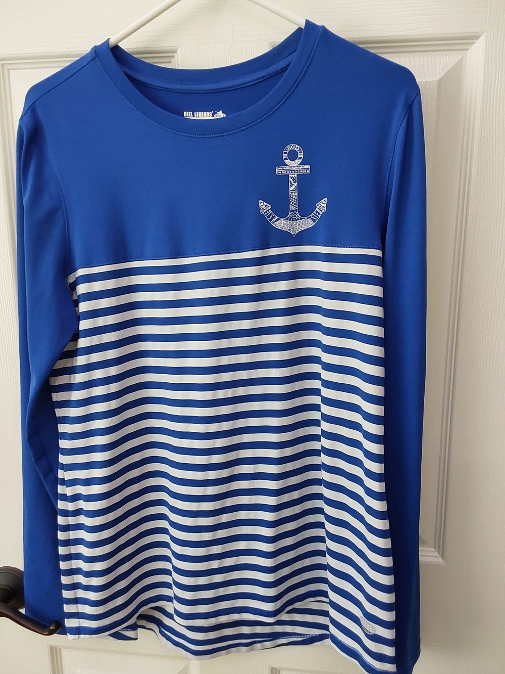 Reel Legends Blue Anchor Stripe Long-Sleeve Top